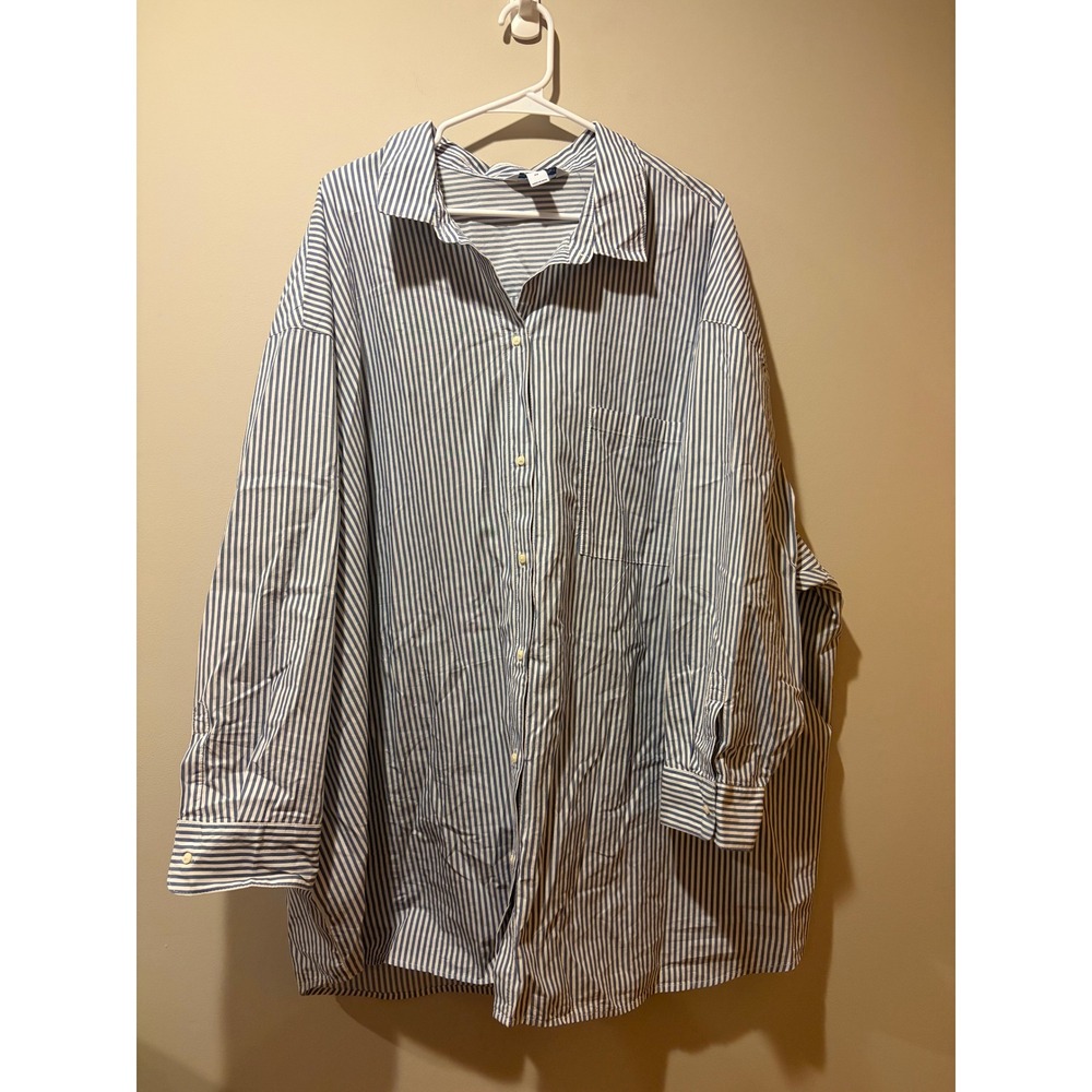 Old Navy Plus Size 4x Boyfriend Button Down Shirt Blue White Stripe Prep Cotton